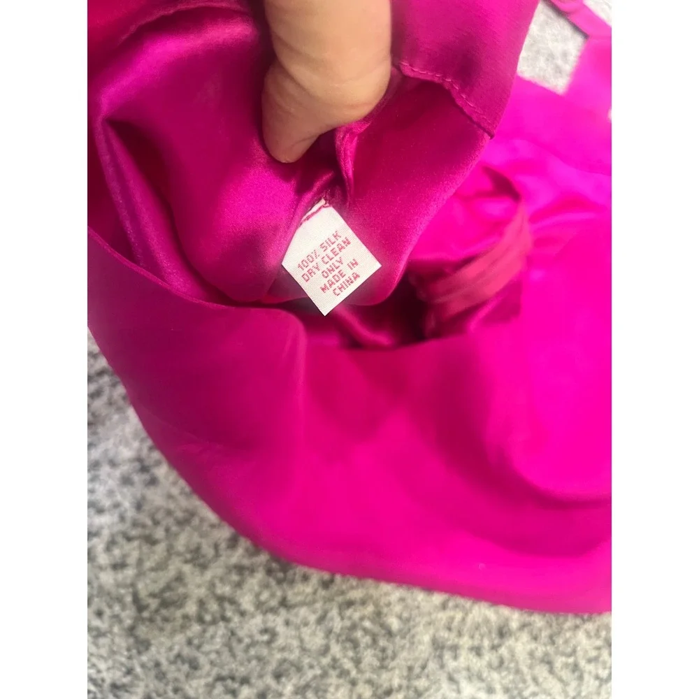 Amanda Uprichard Hot Pink‎ Halter Blouse 100% Silk Deep V-Neck Open Back Medium